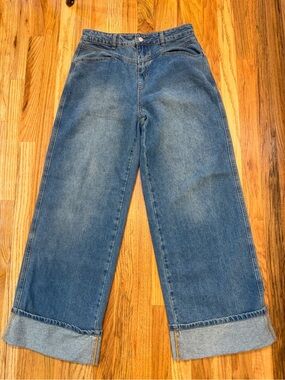 Cider Denim Wide Leg Cropped Jeans Cuffed Hem High Rise Size L